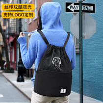  School bag Female primary and secondary school students lightweight sports drawstring pocket backpack mens simple cloth backpack drawstring tutoring tutoring bag