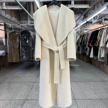 大翻领双面羊毛大衣女长款25年秋新款韩版宽松慵懒风系带毛呢外套