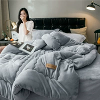 Mùa đông ấm san hô nhung giường bốn mảnh lông cừu nhung vải lanh chăn flannel quilt lõi chăn ga gối everon