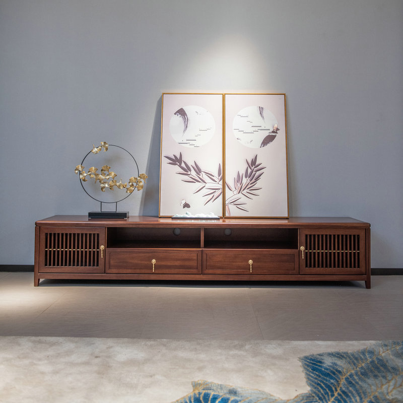 All solid wood electric cabinet coffee table combination modern minimalist light luxury living room furniture new Chinese style black gold wood TV cabinet