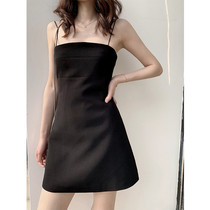  Birthday party banquet strapless sexy waist showing thin black dress small dress upskirt dress Childrens summer