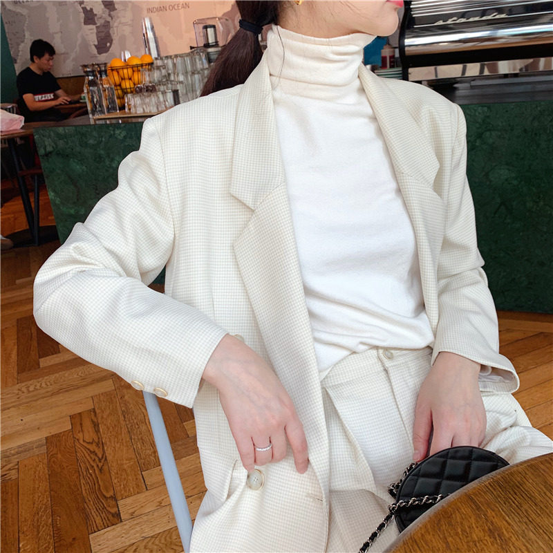 Superfairy little fragrant wind white loose outline Temperament Foreign OL Career suit suit Western pants Two sets of ladies