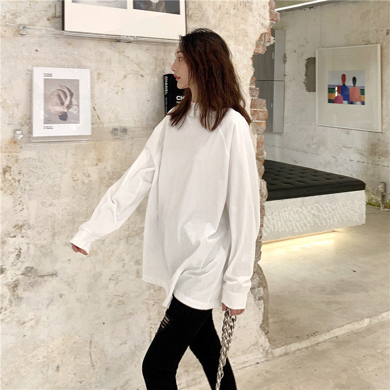 Black and white 2022 long sleeves T-shirt women's necropolis loose Korean version inner hitch women's headcoat 100 hitch undershirt