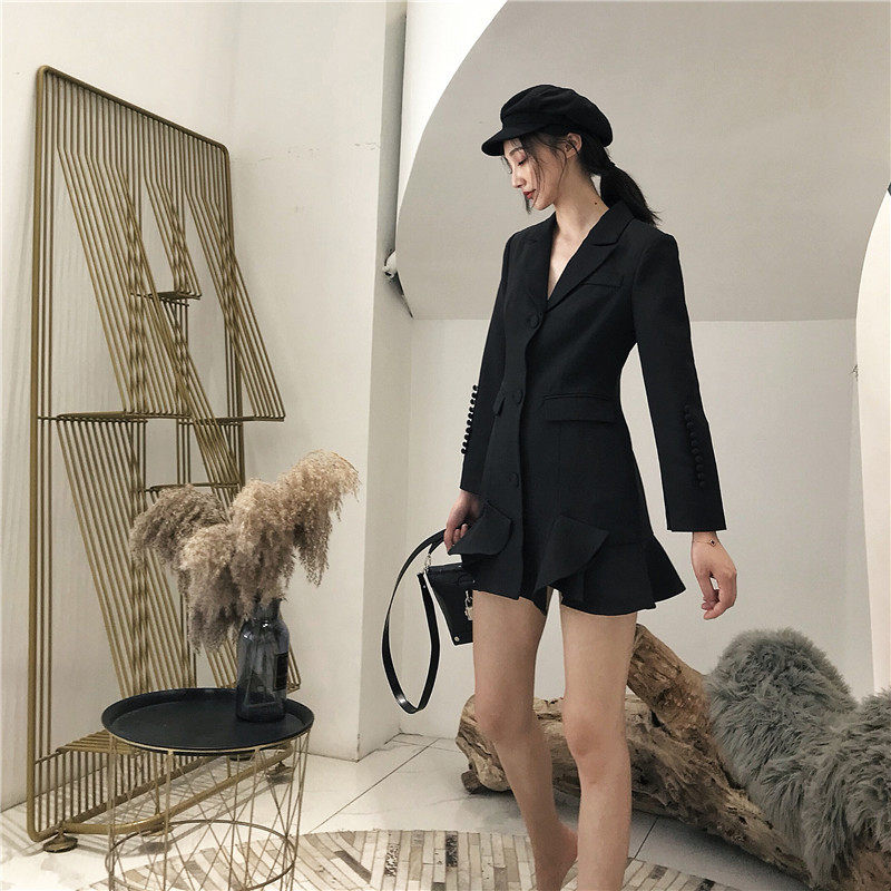 Autumn new long-sleeved European and American style suit collar short flared sleeve ruffle pleated suit dress children's coat