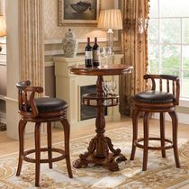 European bar chair home retro luxury bar stool swivel American chair bar chair solid wood backrest high stool