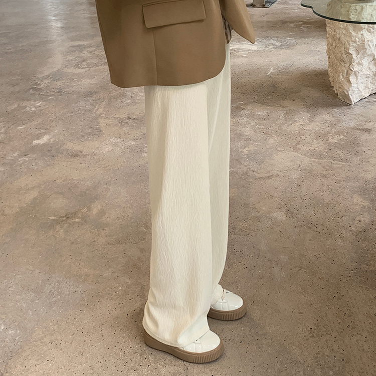 Japan Spring New Breakthrough White Slippers Textured Breaky Breakfast Leisure Female Loose High Low Leisure Vertical Trousers