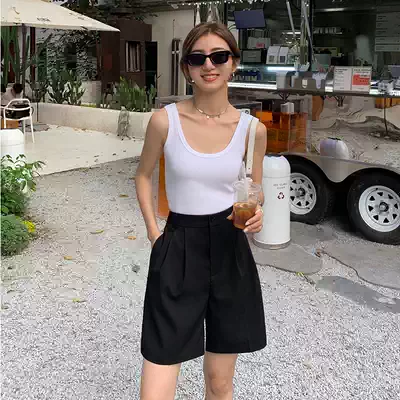 Japanese summer new suit shorts women loose slim high waist vertical straight tube casual middle pants wide leg pants