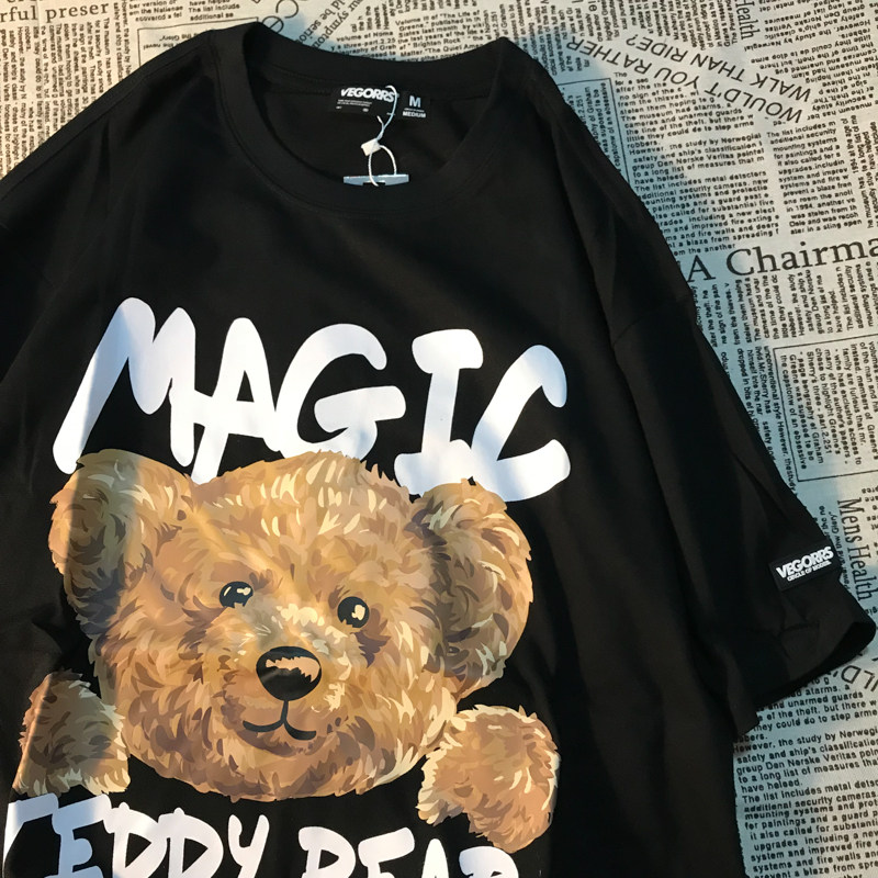 Little bear chubby sleeping purr national tide retro loose short sleeve t-shirt men and women fashion brand hip hop couple half sleeve