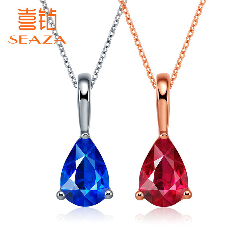 Happy Drilling White 18K Gold Group Inlaid Blue Drop Shaped Gem Color Jewel Pendant Fashion Women's Accessories Necklace Lock Bone Chain