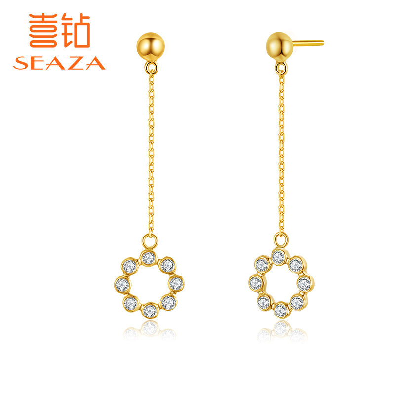 US DIAMOND Joy Diamond Yellow 18K Gold Fashion Brief Diamond Ear Necklace Diamond Eardrop Temperament Jewels