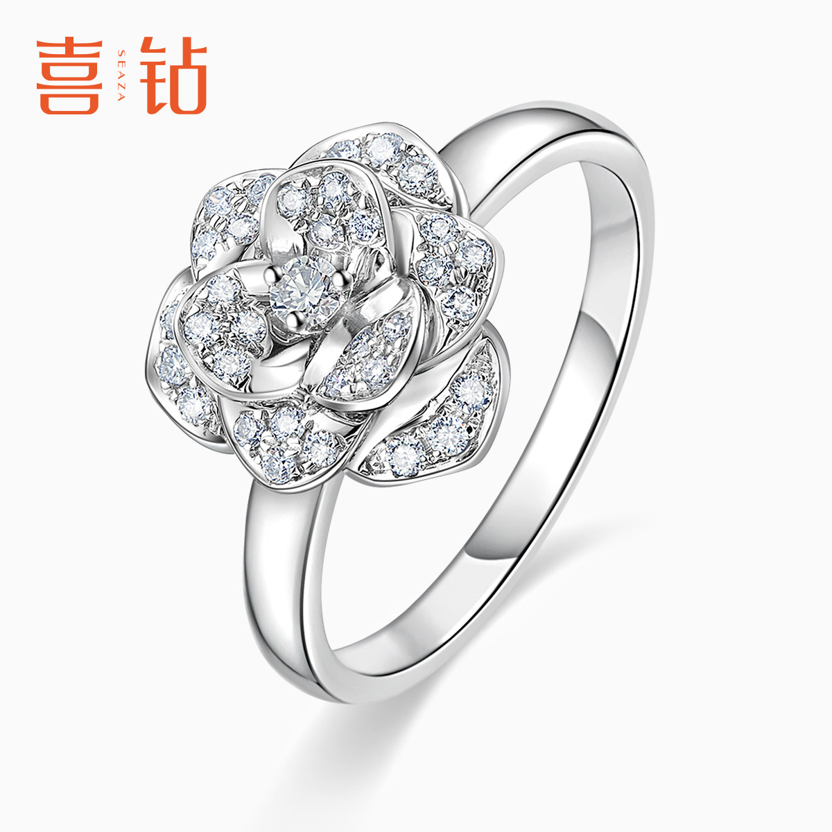 Hi diamond diamond ring female white 18K gold romantic camellia wedding ring proposal diamond ring new jewelry fashion jewelry gift