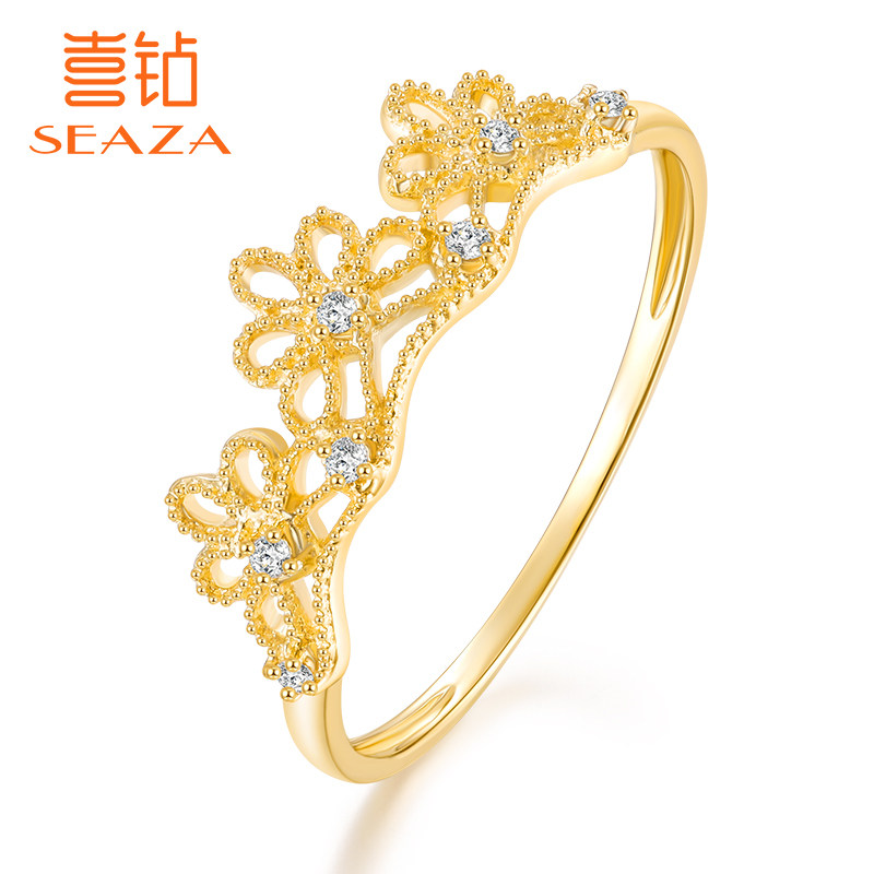 Happy Diamond ring Yellow 18K gold romantic Flowers Diamond Ring Fashion Women Ring True Diamond Courting Wedding Ring
