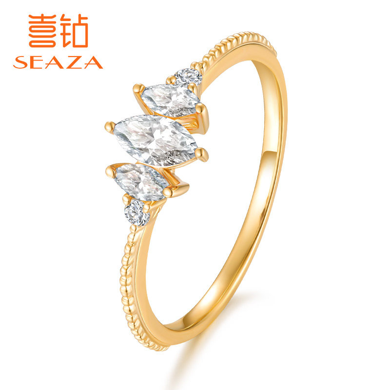 Like diamond yellow 18K gold diamond ring female fashion light luxury horse eye shape female ring personality true diamond ring new jewelry hand ornaments