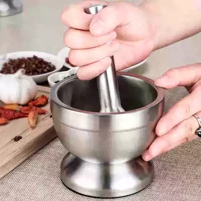 Stainless steel masher Household grinding manual stone mortar ring bowl mashing garlic jar mashing medicine garlic mortar research bowl Garlic artifact