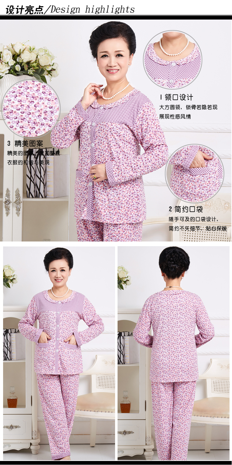 Đồ ngủ nữ trung niên xuân hè thu đông cotton dài tay trung niên mẹ phục vụ nhà mùa hè XL phù hợp với người cao tuổi đồ pijama