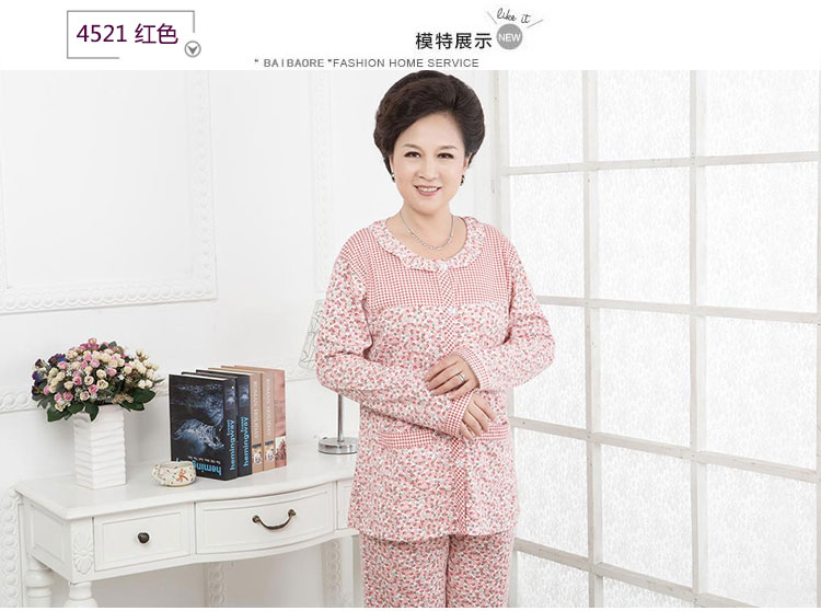 Bộ đồ ngủ cho mẹ dài tay cotton mùa xuân và mùa thu và mẫu mùa đông XL Mẹ chồng trung niên phục vụ nhà mùa hè phù hợp với người già bộ đồ mặc nhà