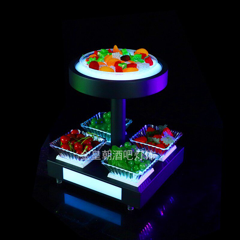 Bar luminous fruit plate rack iron creative fruit plate light luxury style ktv fruit platter snack double-layer snack plate