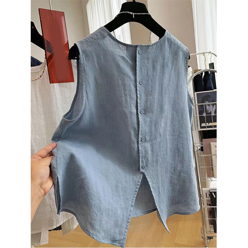 Big Sale Clearance ~ French Niche Sleeveless Linen Shirt Women's Back Slit Cotton and Linen Vest T-Shirt Casual Top Summer Big Sale Clearance ~ French Niche Sleeveless Linen Shirt Women's Back Slit Cotton and Linen Vest T-Shirt Casual Top Summer