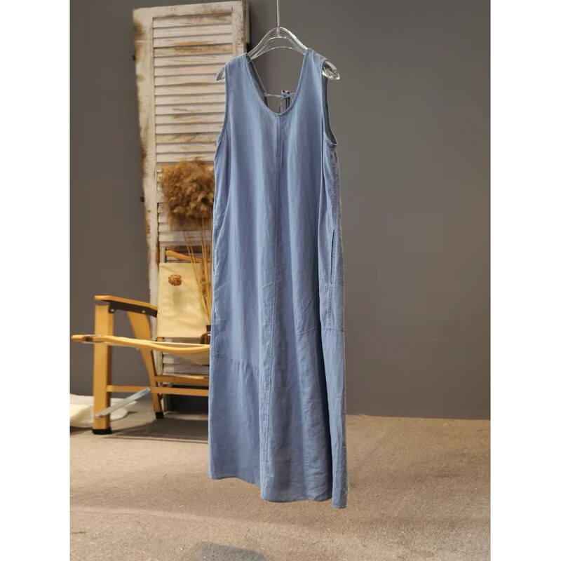 Old Money Style Loose Mid-Length Linen Sleeveless Dress Summer Fashion Slimming Mid-Length Cotton and Linen Tank Dress for Women Old Money Style Loose Mid-Length Linen Sleeveless Dress Summer Fashion Slimming Mid-Length Cotton and Linen Tank Dress for Women