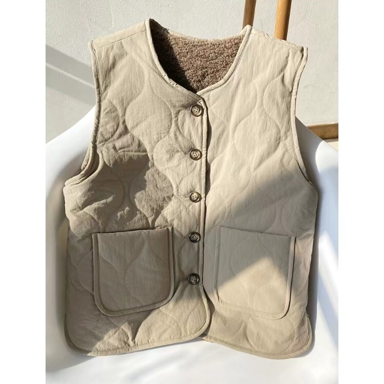 Clearance of Foreign Trade Export: Women's Lamb Wool Double-Sided Vest for Autumn and Winter, Fleece-Lined, Thickened, Short, Sleeveless, Warm Vest Top