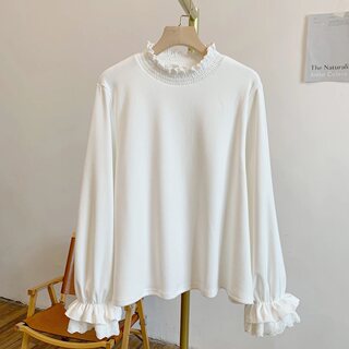 Flower bud sleeve c4961 german velvet brushed double-layer cuffs stand collar bottoming t-shirt