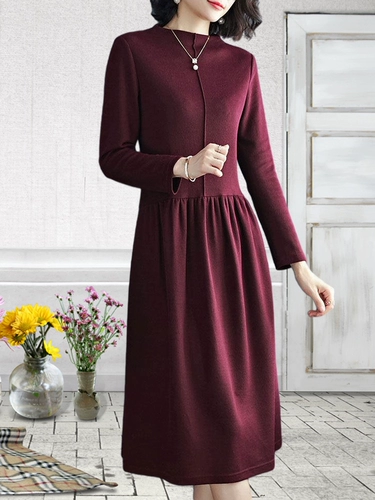 Элитное кашемировое осеннее платье, длинная юбка для матери, в западном стиле, средней длины