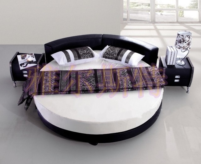 Round bed Leather art double soft wedding bed Modern simple master bedroom Princess size household net red fun couple electric bed