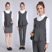 Lactation Long sleeves Pregnant Woman Shirt Straight Barrel Long Pants Two Sets OL Career Interview Fall Shirt Suit Jacket