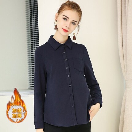 Cotton maternity clothing winter clothing plus velvet thick warm maternity shirt female occupational interview work tooling shirt top