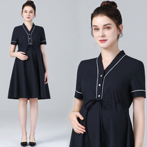 Pregnancy maternity dress 2022 Summer new short sleeves Dress Woman Middle collar Career Pregnancy Tooling Skirt