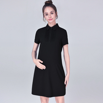 Pregnant women 2021 summer New Career interview work wear long black short sleeve pregnant women dress
