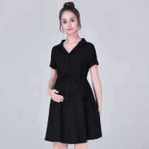 Maternity dress 2021 summer new long black pregnant woman dress female professional interview tooling short sleeve skirt