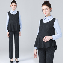 Gestational Woman Dress 2022 Spring Dress New Career Suit Woman Blouse Overalls Long Sleeve Shirt Straight Cylinder Long Pants Two Pieces