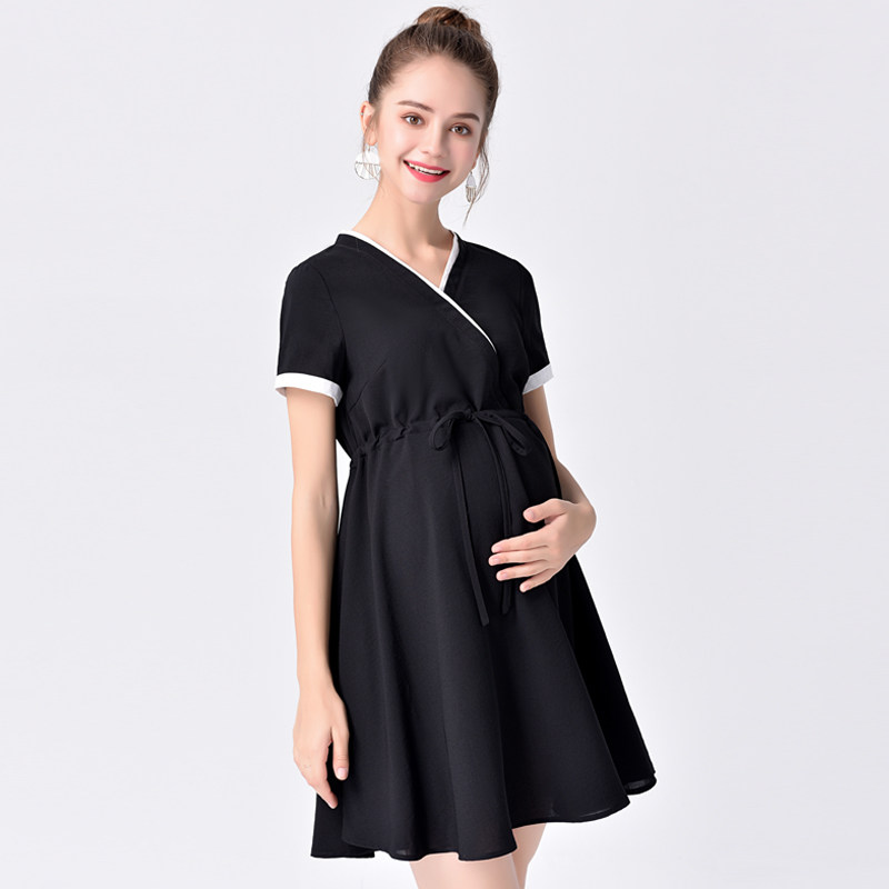 Pregnancy Woman dress in summer dress Long version Business tooling Interview pregnant woman Ocean dress Female Summer Pregnancy Short Sleeve Professional Blouse