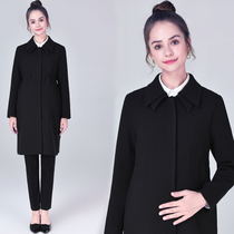 Pregnant womens clothing 2020 Autumn Winter clothing pregnant womens medium length thick black trench coat professional work overcoat