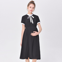 Pregnant womens clothing summer professional interview tooling business long pregnant womens dress womens black summer short sleeve long skirt