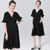 Pregnant women 2020 Summer new original business pregnant women dress women long V collar professional short sleeve long skirt