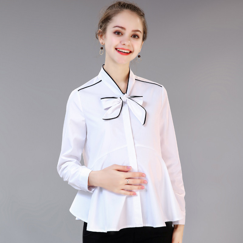 Maternity clothes Spring and autumn career interview tooling Maternity shirt Women's white long-sleeved shirt Autumn loose top