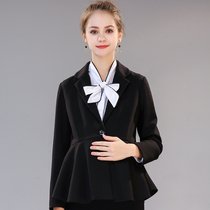 Spring and autumn clothing high-end professional pregnant women small suit female Korean autumn work slim O interview tooling black coat