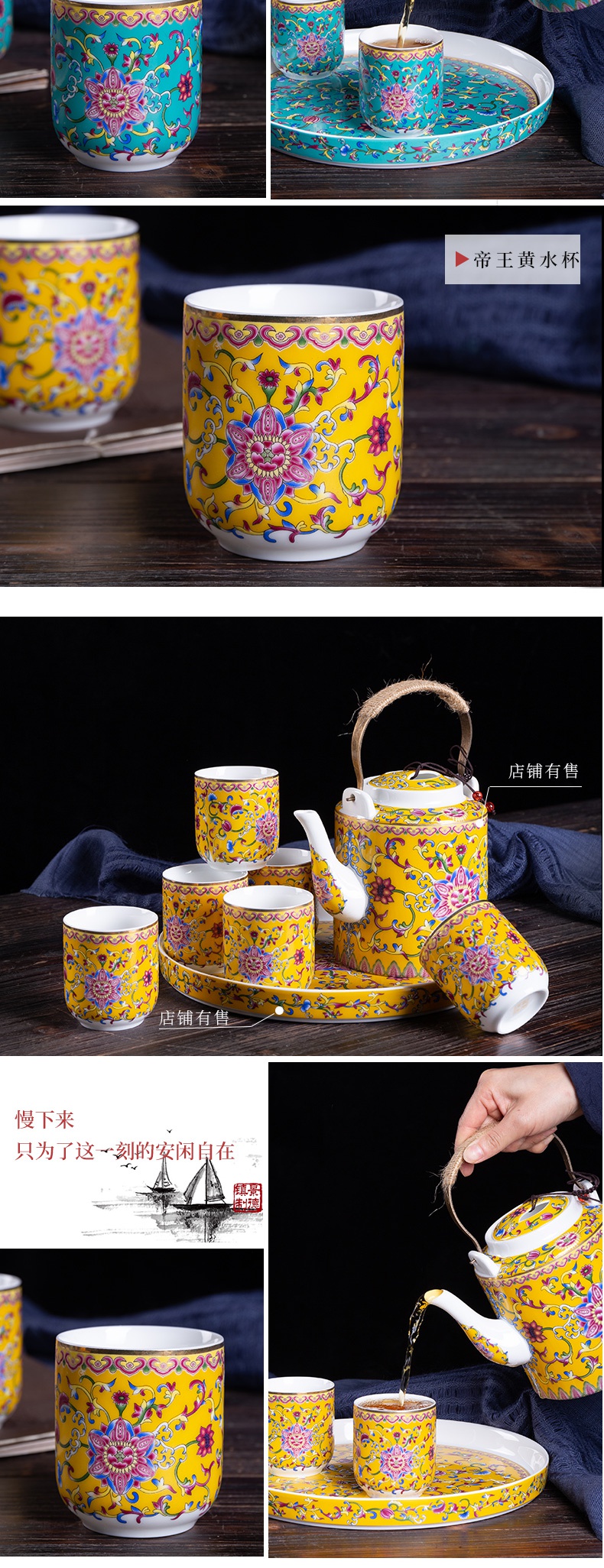 Poly real scene kung fu tea cups of jingdezhen ceramic cup with single with blue water household sample tea cup tea cup