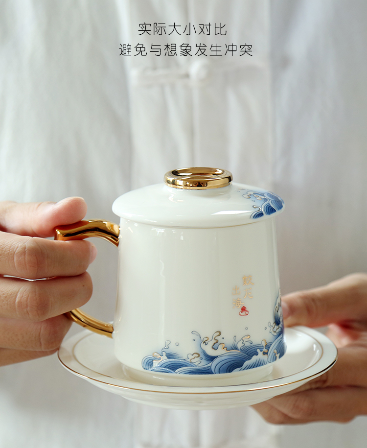 Colored enamel suet jade white porcelain teacup filtering cup with cover working and meeting with the paint boss glass ceramic cup