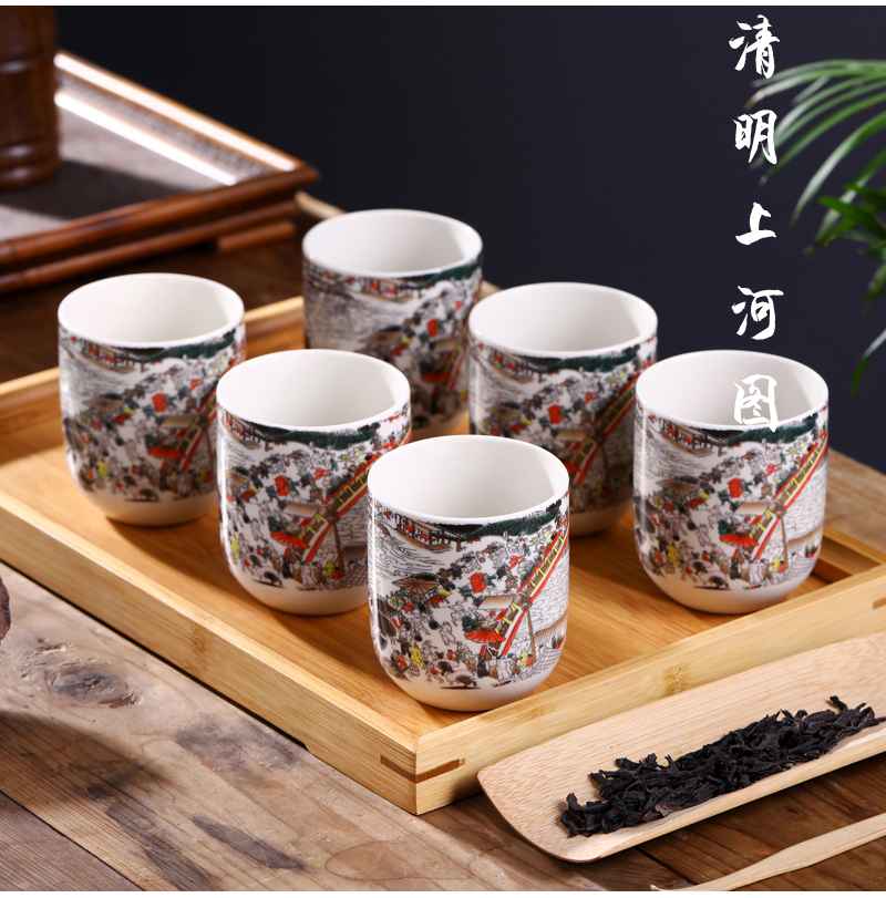 Jingdezhen ceramic cups tea six pack tea tray was home to use individual single CPU contracted Japanese tea cups