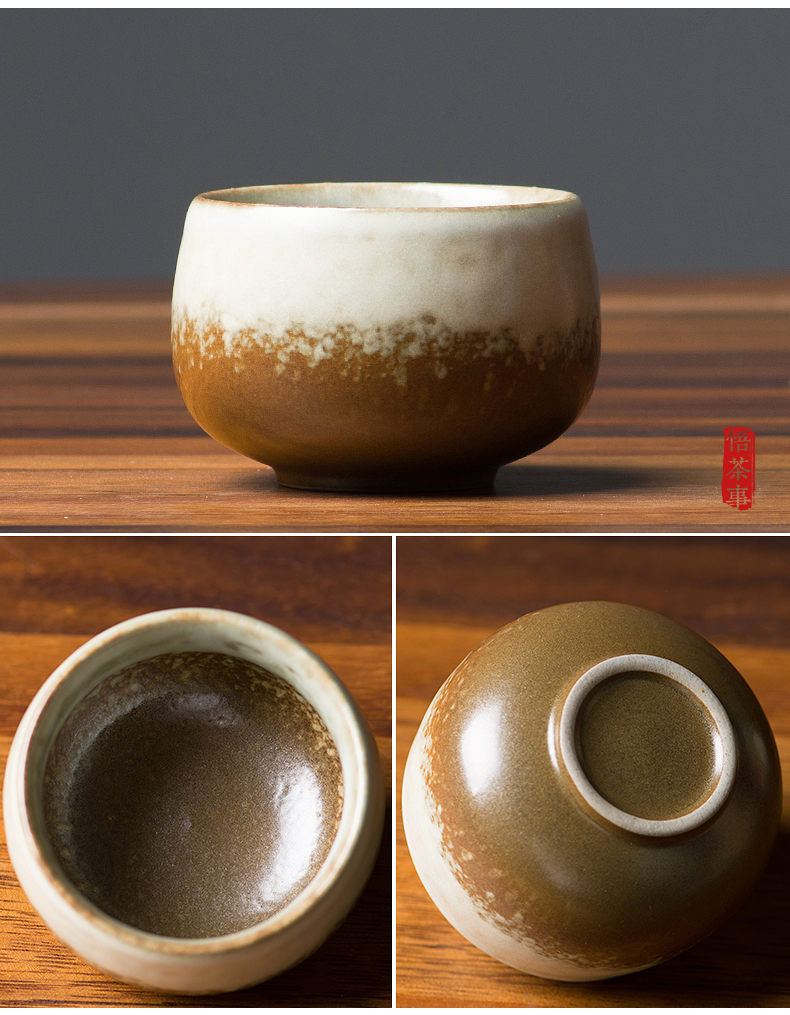 W poly real scene five ancient jun ceramic sample tea cup set coarse pottery teacup gift boxes Japanese single CPU kung fu tea set