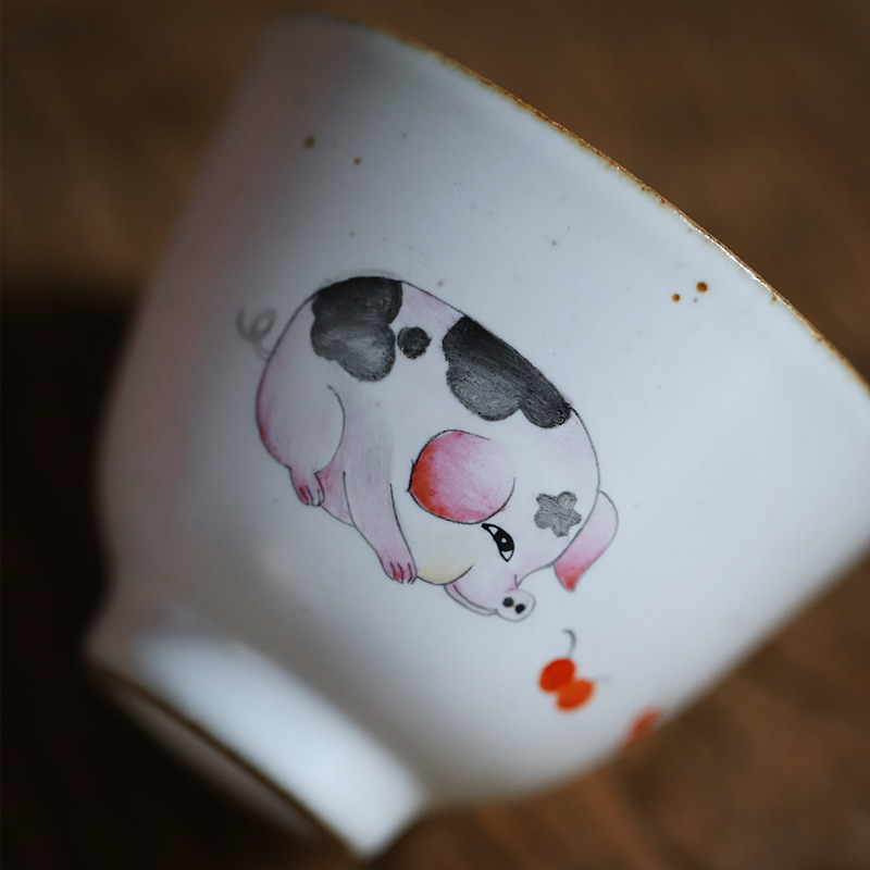 Gather your porcelain jingdezhen hand - made "couples scene masters cup cup pig year auspicious wedding gift box to the CPU
