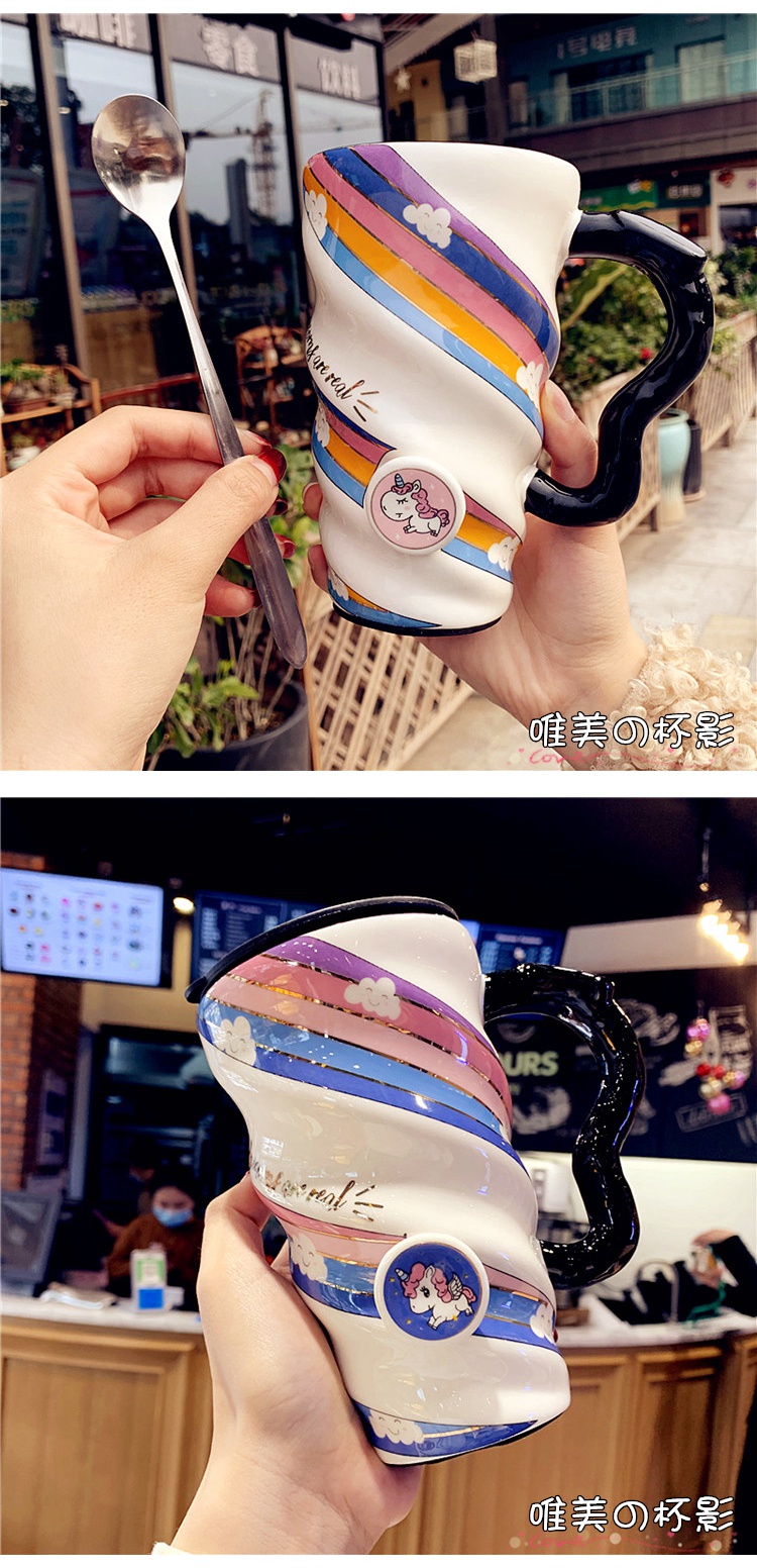 Creative move high - capacity red coffee mugs net with cover household drinking water cups ceramic cup express it in female students