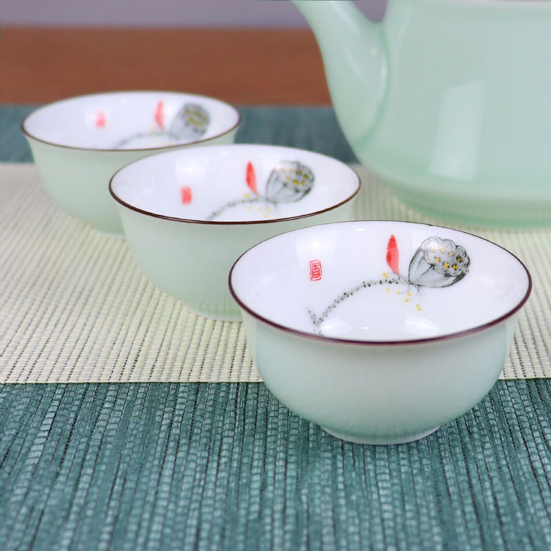 Jingdezhen ceramic hand - made kung fu tea set high - grade tea Chinese style white porcelain celadon tureen tea cups