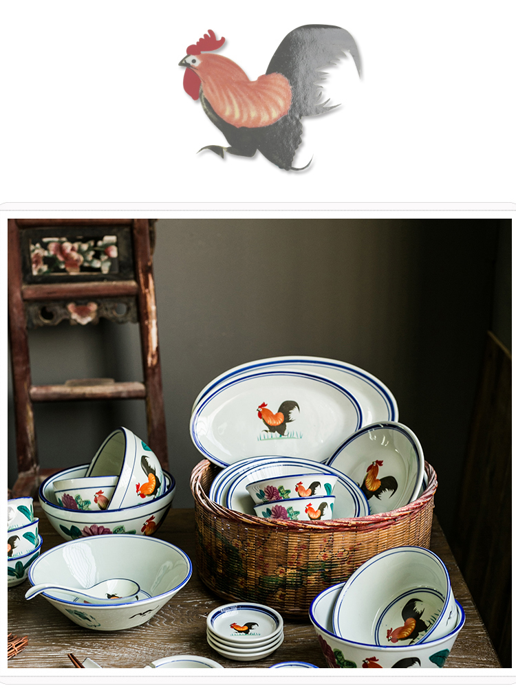 Retro nostalgia Chinese ceramic rooster large to thicken the soup bowl noodles bowl restaurant use ltd. ceramic tableware