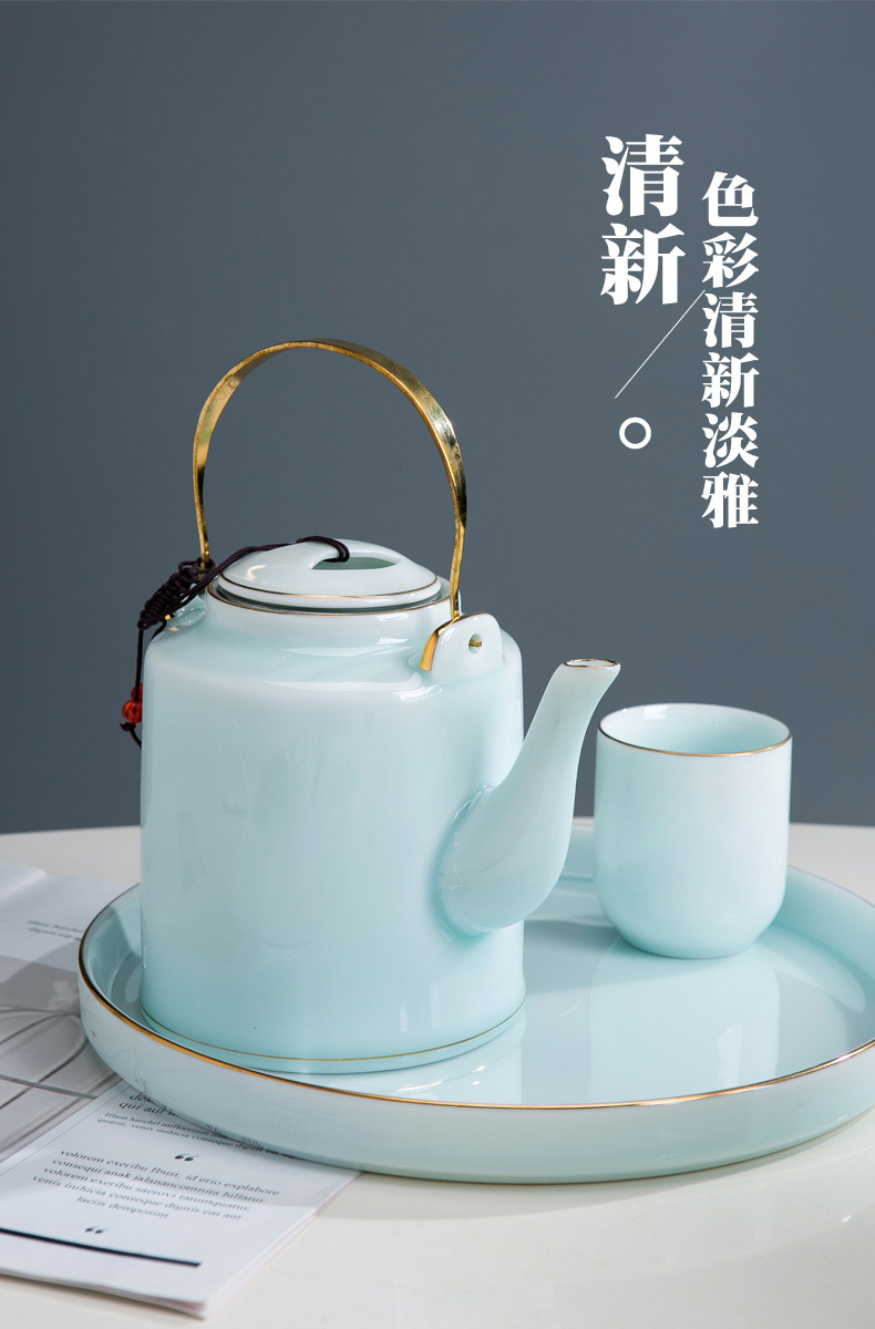 Jingdezhen ceramic kung fu tea set home sitting room a big pot of six cups of girder pot of tea tea tray teapot