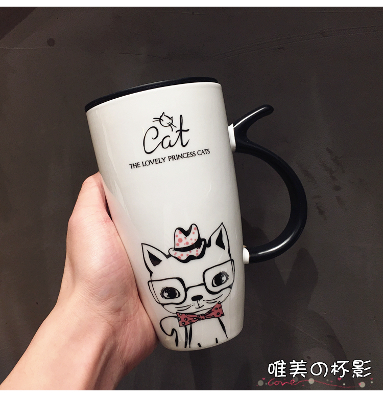 The Cat is lovely water glass ceramic keller office individuality creative picking milk coffee cup with cover the spoon