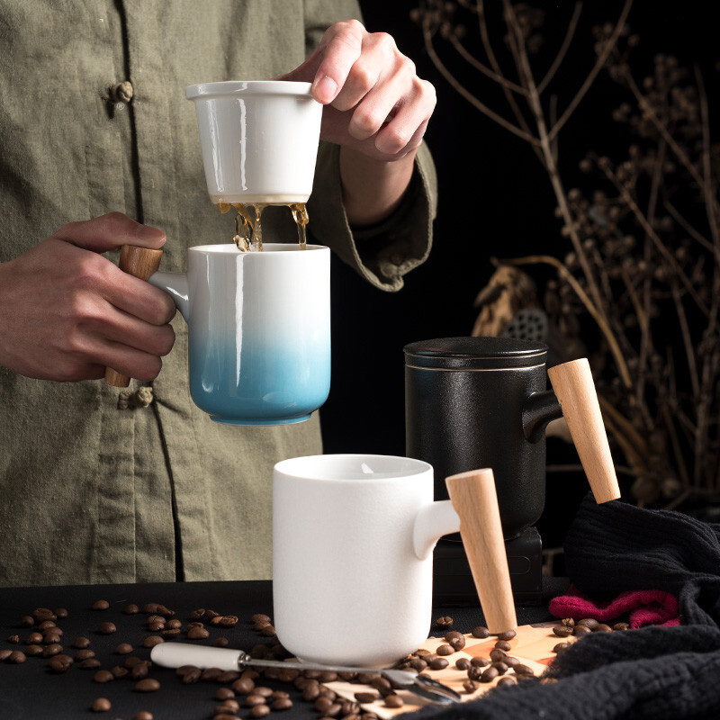 Together with wooden handle, scene mark cup of filtered coffee cup with cover ceramic spoon big cups office ultimately responds scented tea cup order